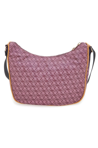 Burgunderrote Schultertasche mit Logoprint, Baumwollgürtel K19,048,B012