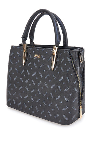 Borsa a mano nera con stampa logata e tracolla Basile Class BA1149LOG