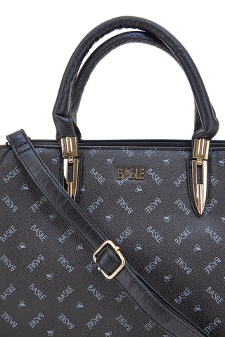 Borsa a mano nera con stampa logata e tracolla Basile Class BA1149LOG