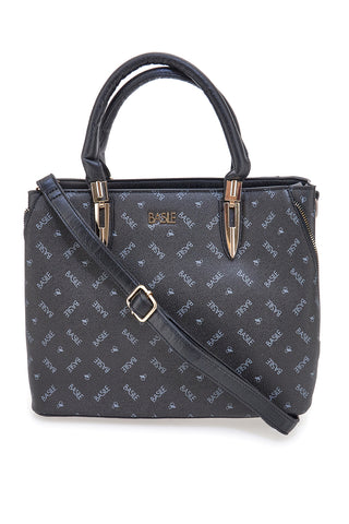 Borsa a mano nera con stampa logata e tracolla Basile Class BA1149LOG