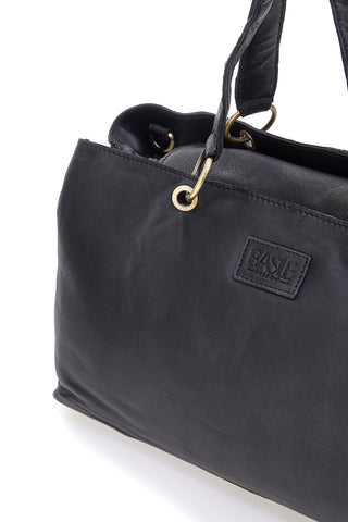 Borsa a mano nera in vera pelle con zip posteriore Basile BA3672DX
