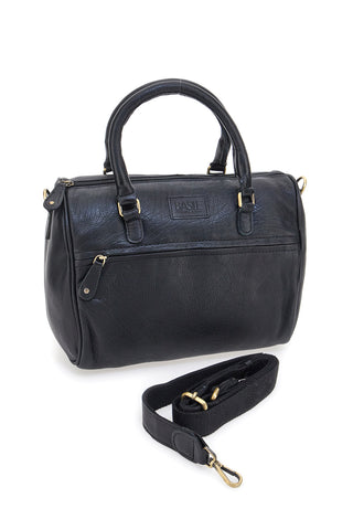 Basile BA3674DX Schwarze Handtasche aus echtem Leder mit Schulterriemen