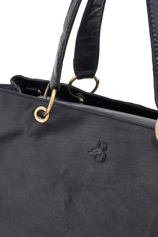 Basile BA3672TI Handtasche aus schwarzem Echtleder mit zwei Tragegriffen und abnehmbarem Schulterriemen