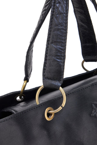 Basile BA3672TI Handtasche aus schwarzem Echtleder mit zwei Tragegriffen und abnehmbarem Schulterriemen