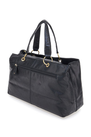 Basile BA3672TI Handtasche aus schwarzem Echtleder mit zwei Tragegriffen und abnehmbarem Schulterriemen