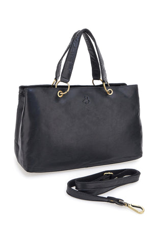 Basile BA3672TI Handtasche aus schwarzem Echtleder mit zwei Tragegriffen und abnehmbarem Schulterriemen