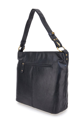 Borsa a spalla nera in vera pelle artigianale con zip Basile BA3665TI