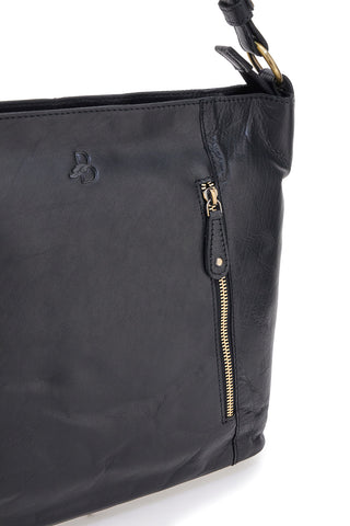 Borsa a spalla nera in vera pelle artigianale con zip Basile BA3665TI