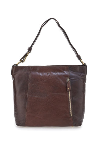 Borsa a spalla marrone cognac in vera pelle artigianale con zip Basile BA3665TI