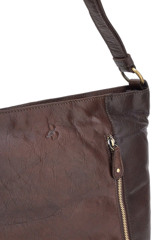 Borsa a spalla marrone cognac in vera pelle artigianale con zip Basile BA3665TI