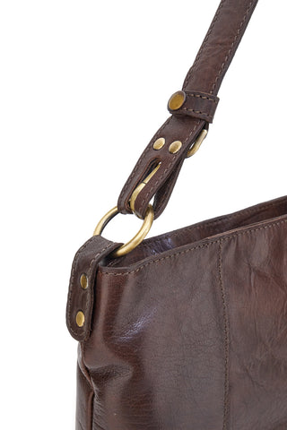 Borsa a spalla marrone cognac in vera pelle artigianale con zip Basile BA3665TI