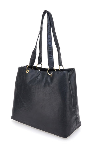 Borsa shopper nera in vera pelle con doppi manici Basile CLASS BA3669TI