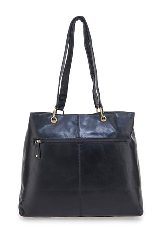 Borsa shopper nera in vera pelle con doppi manici Basile CLASS BA3669TI
