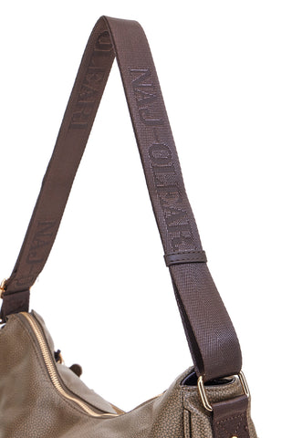Borsa taupe con charm orsetto e zip dorate Naj-Oleari 61329/BOBA13
