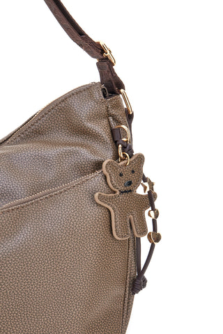 Borsa taupe con charm orsetto e zip dorate Naj-Oleari 61329/BOBA13
