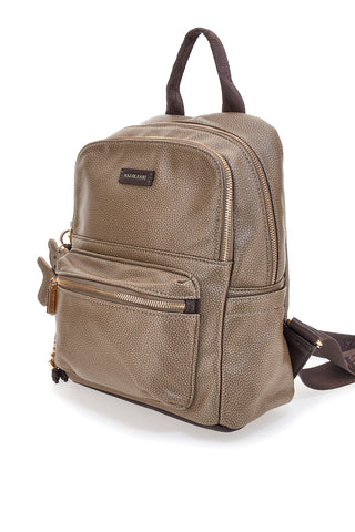 Taupefarbener Rucksack mit Teddybär-Anhänger und verstellbaren Schultergurten Naj-Oleari 61801/BOBA13