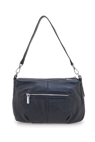 Schwarze Echtledertasche mit kurzem Henkel und abnehmbarem Schulterriemen, First Lady SL 58809