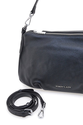 Schwarze Echtledertasche mit kurzem Henkel und abnehmbarem Schulterriemen, First Lady SL 58809
