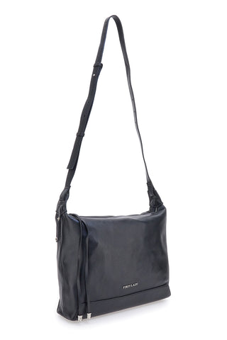 Schwarze Echtledertasche mit Schulterriemen und integriertem Portemonnaie, First Lady SL 8801