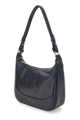 Schwarze Echtledertasche mit Schulterriemen, First Lady SL 68822