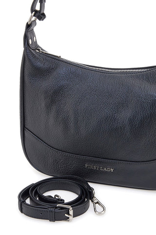 Schwarze Echtledertasche mit Schulterriemen, First Lady SL 68822