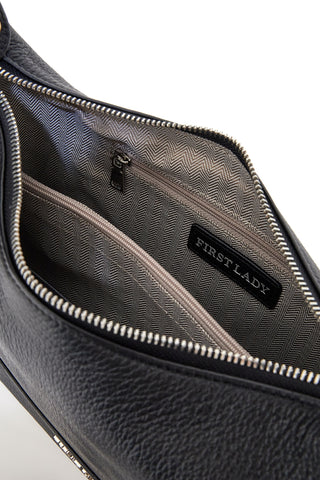 Schwarze Echtledertasche mit Schulterriemen, First Lady SL 68822