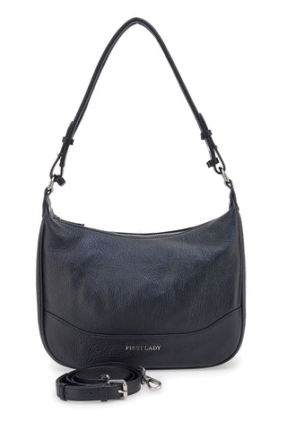 Schwarze Echtledertasche mit Schulterriemen, First Lady SL 68822