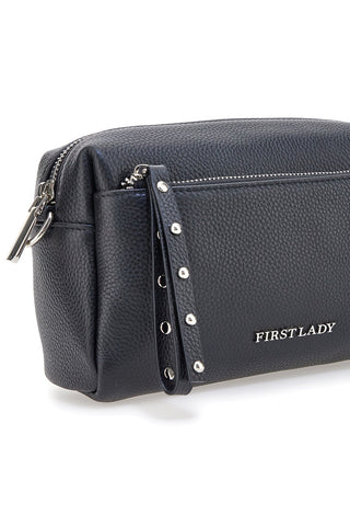 Borsa nera in vera pelle con tracolla e tasche interne First Lady SL 99138