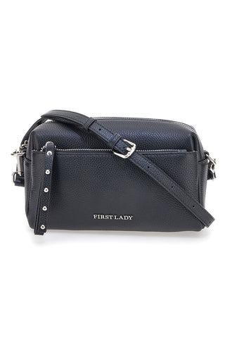 Borsa nera in vera pelle con tracolla e tasche interne First Lady SL 99138