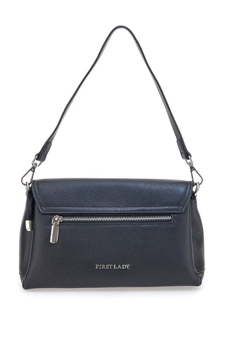 Schwarze Echtledertasche mit kurzem Henkel und Schulterriemen, First Lady SL 68870