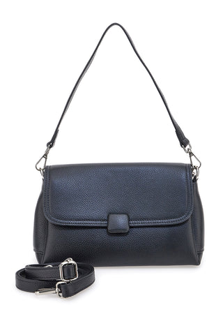 Schwarze Echtledertasche mit kurzem Henkel und Schulterriemen, First Lady SL 68870