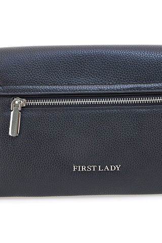 Schwarze Echtledertasche mit kurzem Henkel und Schulterriemen, First Lady SL 68870
