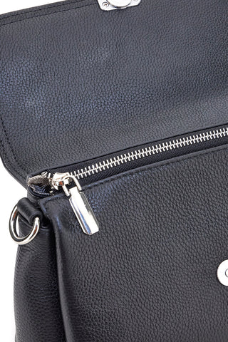 Schwarze Echtledertasche mit kurzem Henkel und Schulterriemen, First Lady SL 68870