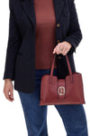 Borsa bordeaux con manici doppi e logo metallico Giulia Pieralli M-943