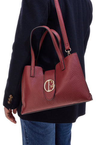 Borsa bordeaux con manici doppi e logo metallico Giulia Pieralli M-943
