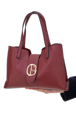 Borsa bordeaux con manici doppi e logo metallico Giulia Pieralli M-943