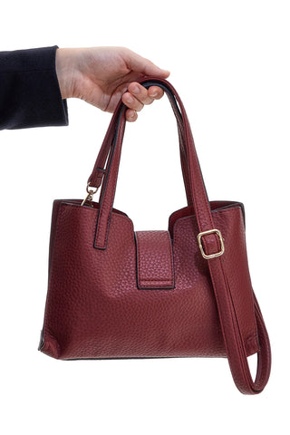 Borsa bordeaux con manici doppi e logo metallico Giulia Pieralli M-943