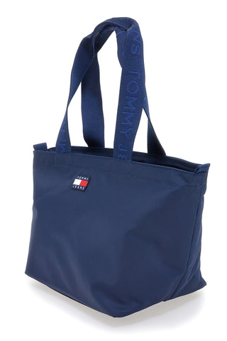 Tommy Jeans Daily Mini Tote, blaue Stofftasche mit Logogriffen
