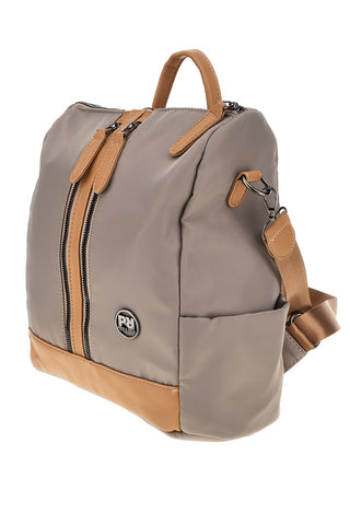 Beige und Leder Rucksack mit Frontreißverschluss und verstellbaren Schulterriemen Prima riga WIS BAGPITT001-A