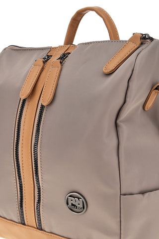 Zaino beige e cuoio con zip frontali e spallacci regolabili Prima riga WIS BAGPITT001-A