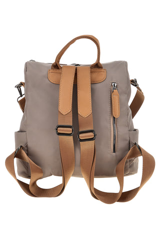 Zaino beige e cuoio con zip frontali e spallacci regolabili Prima riga WIS BAGPITT001-A