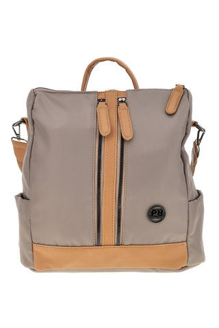 Zaino beige e cuoio con zip frontali e spallacci regolabili Prima riga WIS BAGPITT001-A