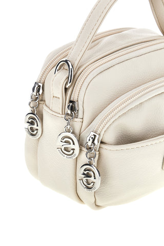 Beige Handtasche mit Schulterriemen und mehreren Reißverschlüssen Emma spagnesi PU1808