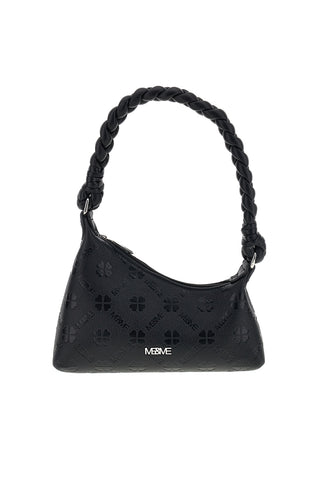 Schwarze durchbrochene Tasche mit geflochtenem Griff Me & me L4743