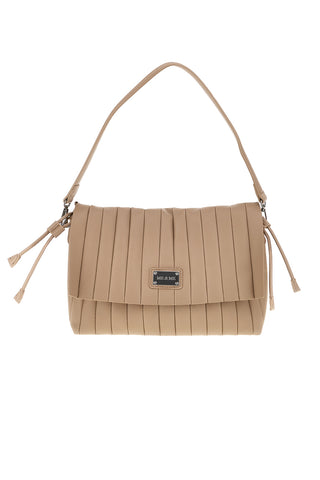 Beige Umhängetasche mit Überschlag und Clutch Me & Me E4728B