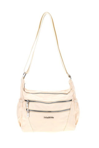 Beige Tasche mit mehreren Reißverschlüssen und verstellbarem Schulterriemen Me & me spa 2332