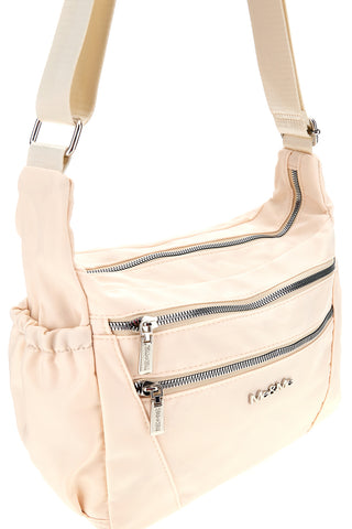 Beige Tasche mit mehreren Reißverschlüssen und verstellbarem Schulterriemen Me & me spa 2332