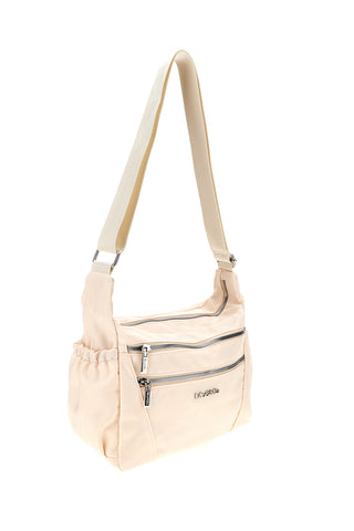 Beige Tasche mit mehreren Reißverschlüssen und verstellbarem Schulterriemen Me & me spa 2332
