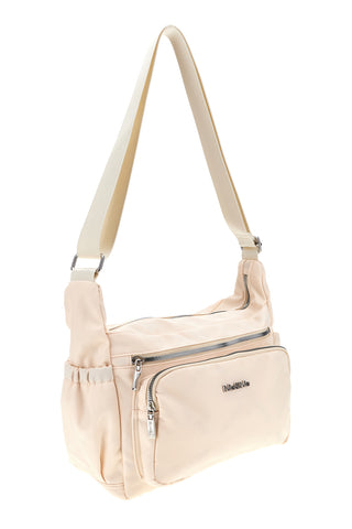 Beige Tasche mit mehreren Reißverschlüssen und verstellbarem Schulterriemen Me & me spa 8059