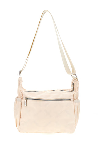 Beige Tasche mit mehreren Reißverschlüssen und verstellbarem Schulterriemen Me & me spa 8059